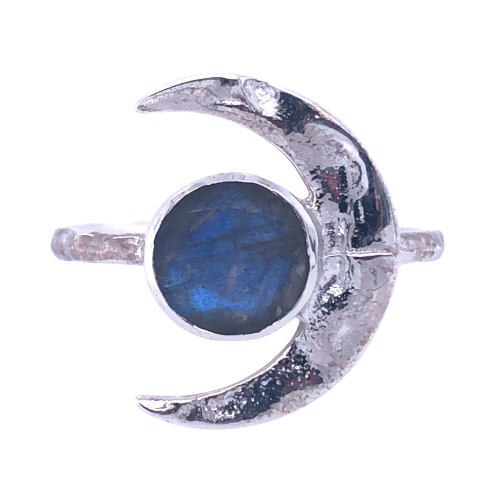 Labradorite Crescent Moon Crater Ring
