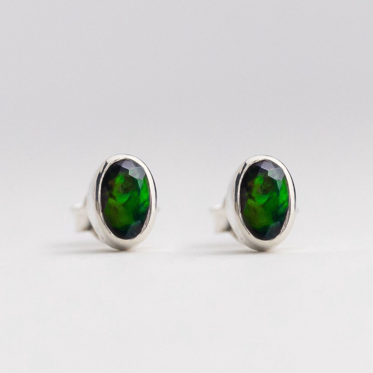 Black Flash Opal Stud Earrings, Shape: Oval