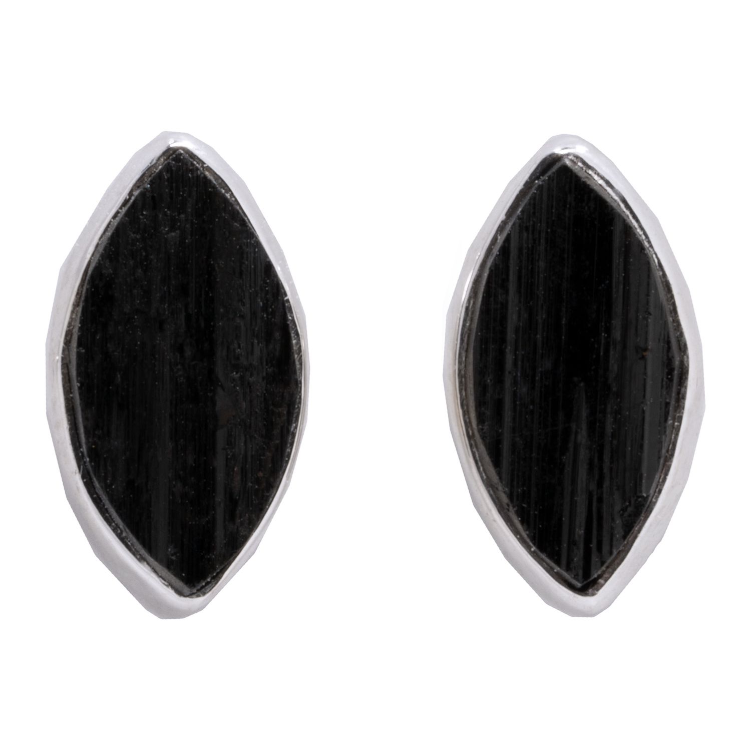 Black Tourmaline Armor Stud Earrings, Shape: Marquis
