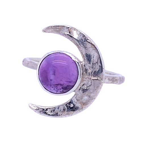 Amethyst Crescent Moon Crater Ring