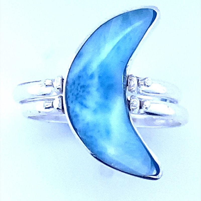 Larimar White Conch Reversible Moon Ring