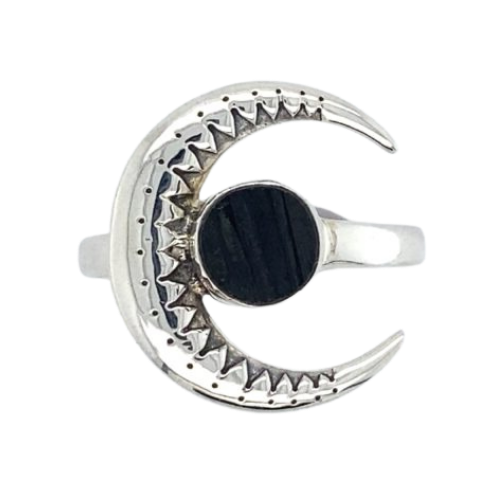 Black Tourmaline Crescent Dark Moon Destiny Ring