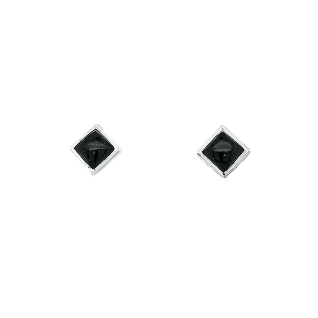Black Tourmaline White Topaz Stud Earrings, Stone: Black Tourmaline Diamond Shape