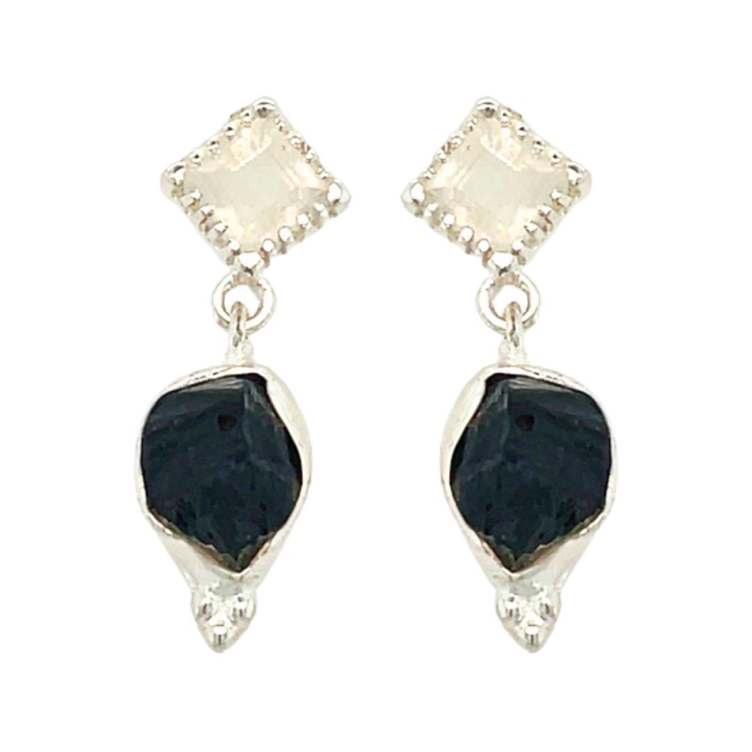 Black Tourmaline Select Stud Earrings, Stone: Black Tourmaline Moonstone
