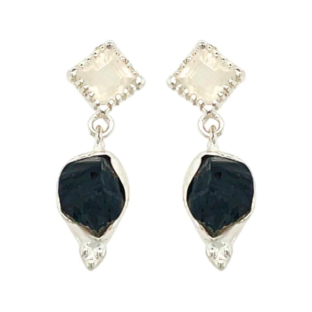 Black Tourmaline Select Stud Earrings, Stone: Black Tourmaline Moonstone