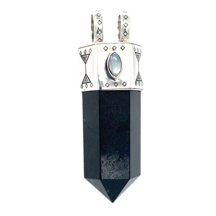 Free Spirit Unisex Pendant, Stone: Black Tourmaline Moonstone