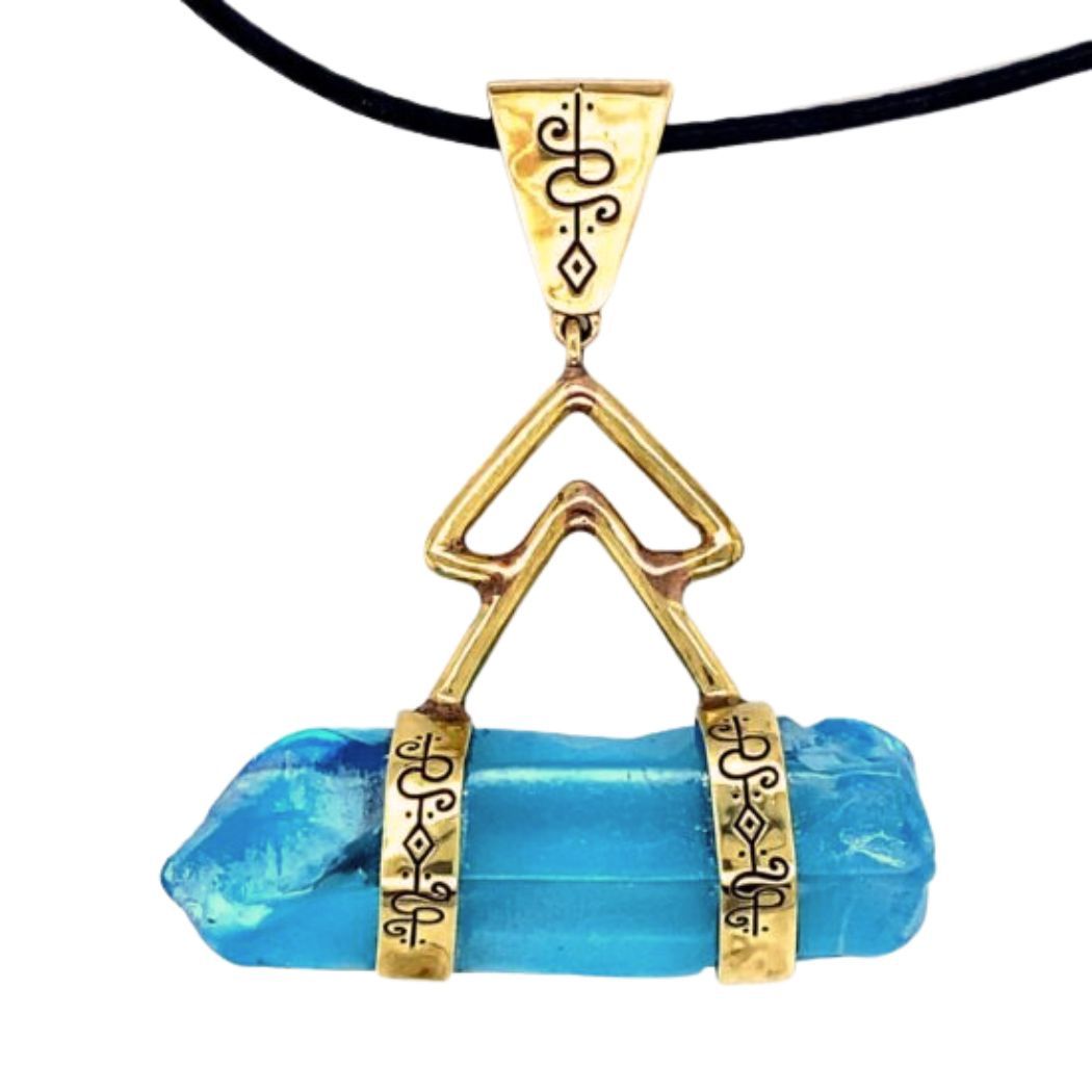 Brassy Brave Pendant, Stone: Aqua Aura Divine