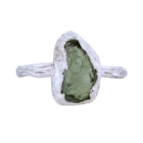 Moldavite Cosmic Freeform Ring