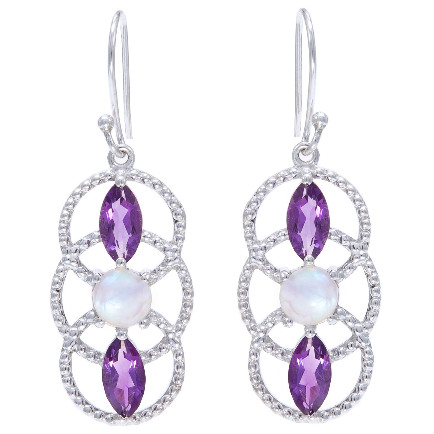 Amethyst Moonstone Full Circle Of Life Earrings, Stone: Amethyst Moonstone