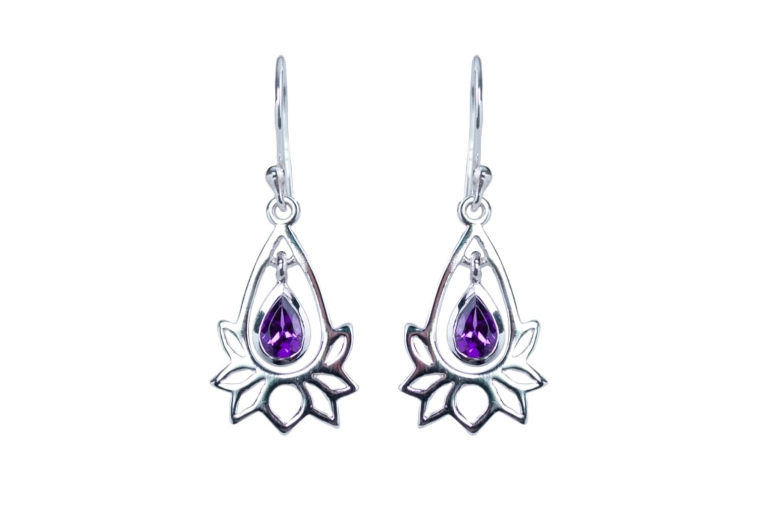 Lotus Love Earrings, Stone: Amethyst