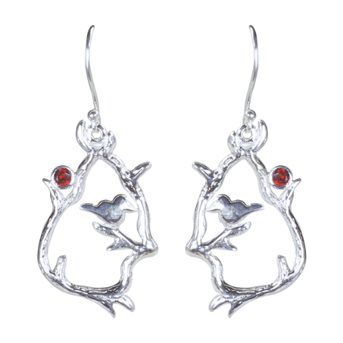 Love Bird Earrings, Stone: Garnet