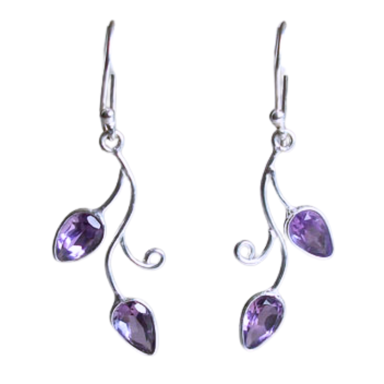 Flowering Vine Earrings, Stone: Amethyst