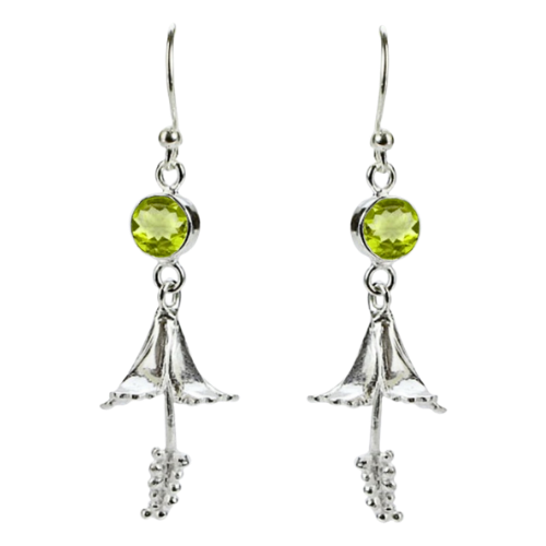 Hibiscus Flowering Earrings, Stone: Peridot