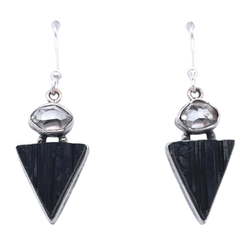 Black Tourmaline Herkimer Diamond Earrings
