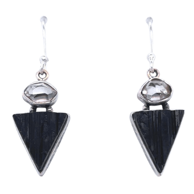 Black Tourmaline Herkimer Diamond Earrings