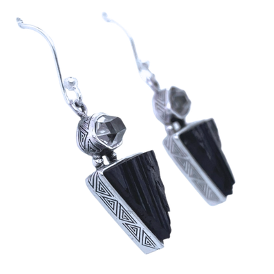 Black Tourmaline Herkimer Diamond Earrings