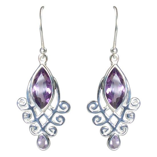 Filigree Earrings, Stone: Amethyst