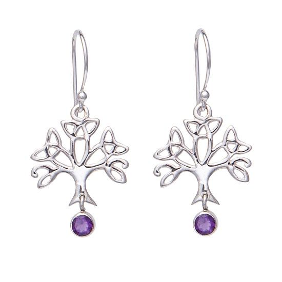 Tree of Life Earrings, Stone: Amethyst