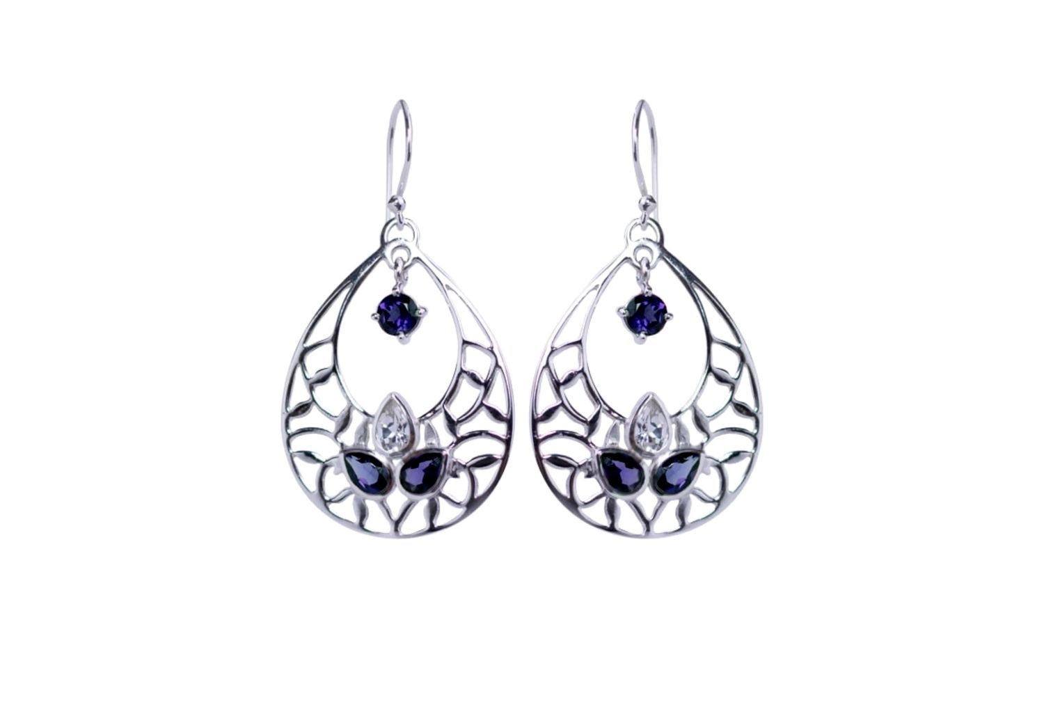 Blooming Trellis Earrings, Stone: Iolite White Topaz