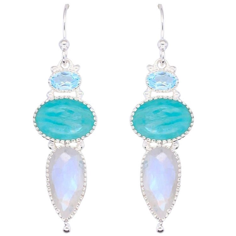 Luminous Light Earrings, Stone: Moonstone Amazonite Blue Topaz