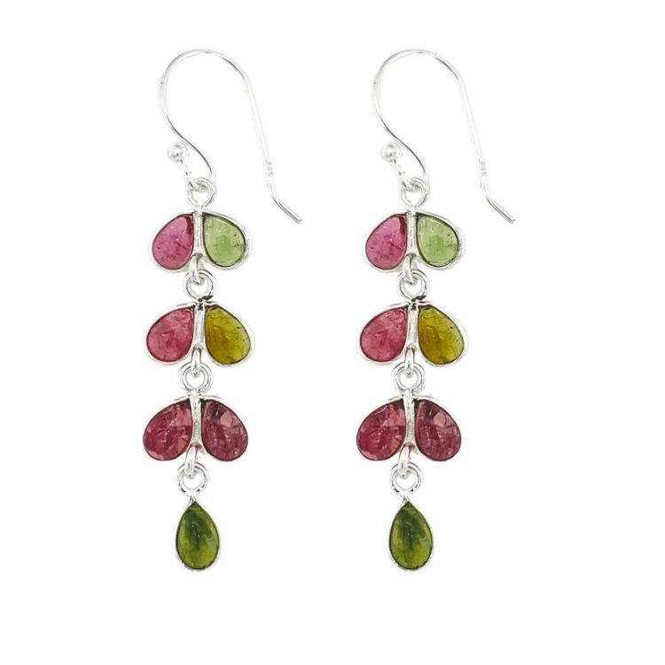 Multi Tourmaline Earrings, Shape: Love Leaves