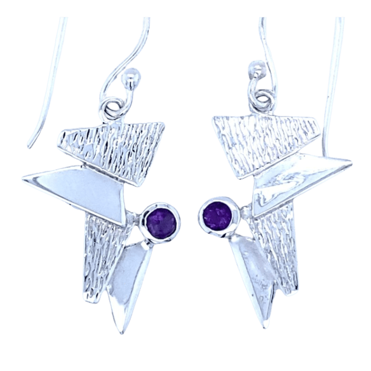 Abstract Art Earrings, Stone: Amethyst
