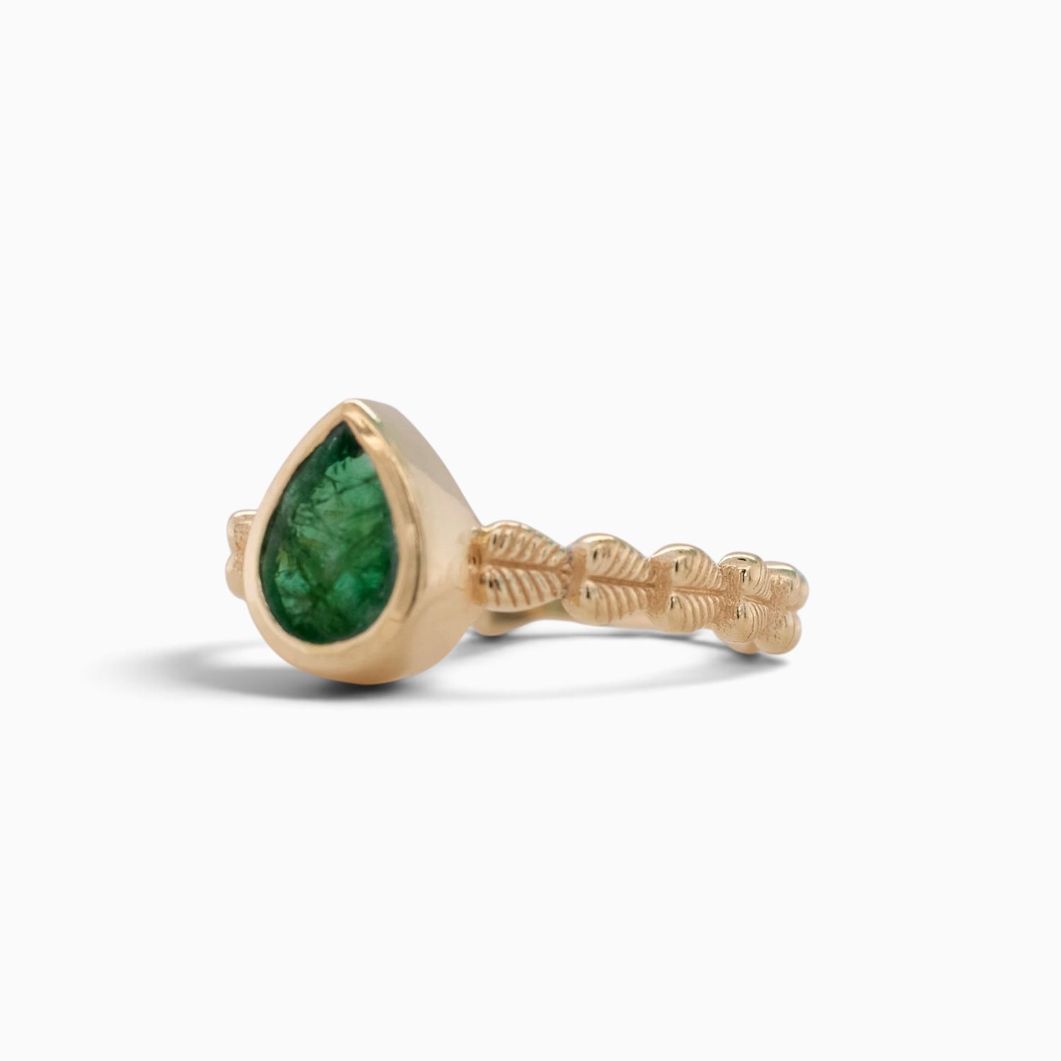 Emerald Holy Tulsi Leaf GOB Ring