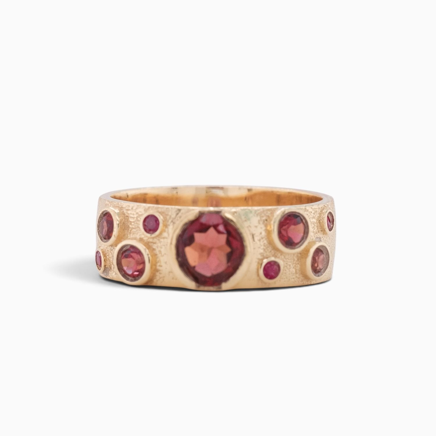 Garnet Harmony Golden Brass Band Ring