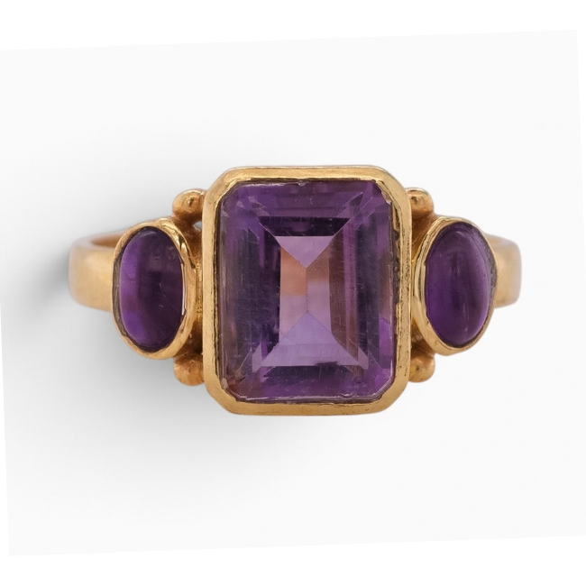 Amethyst Pachamama's Bling Golden Brass Ring