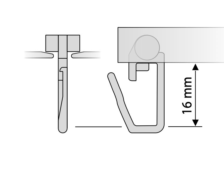 Gardinen A6 Objekt-Rolle mit Faltenhakenfür 6 mm Aluschiene Köln Bonn