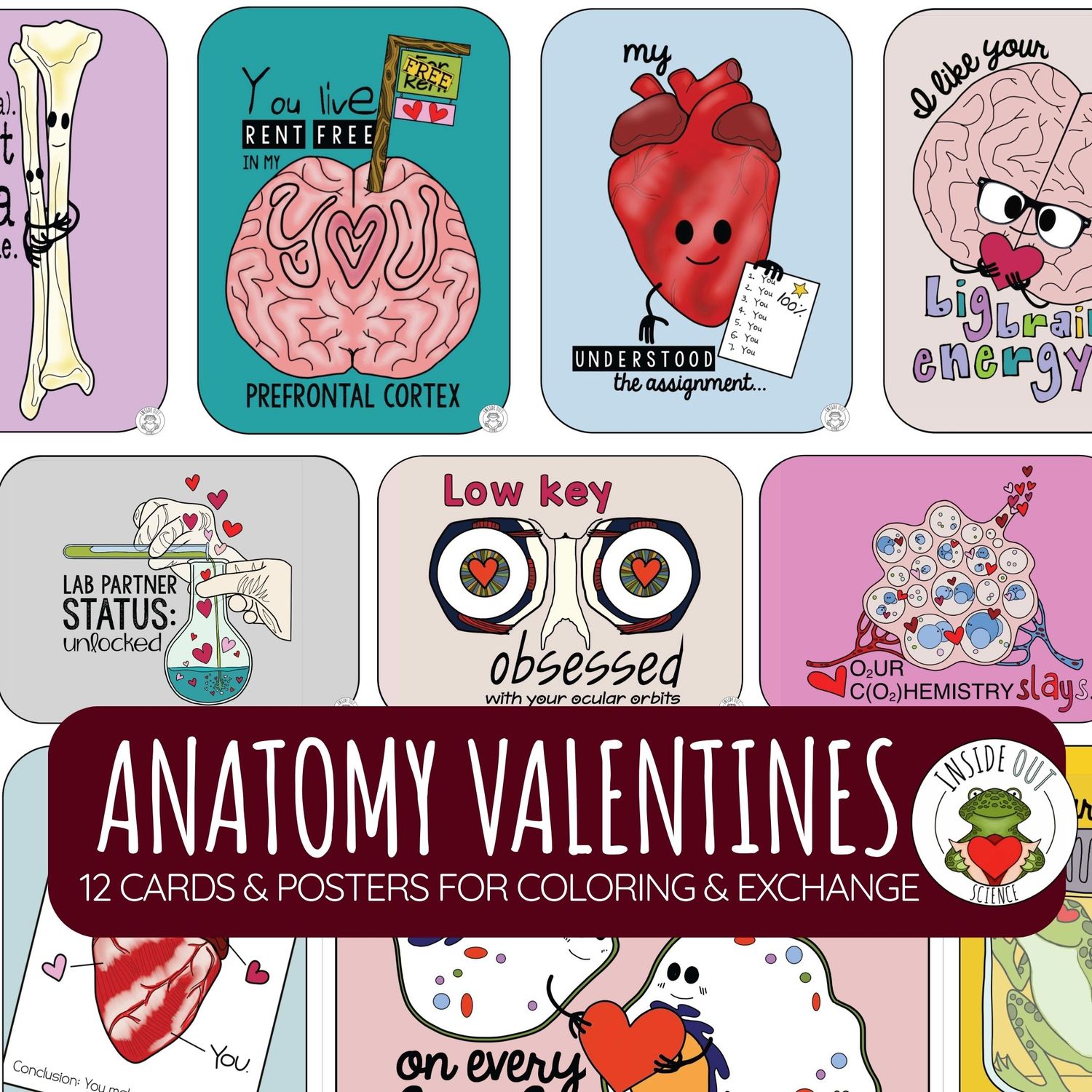 Valentine's Day | Anatomy-themed Cards for Coloring | Class Exchange & Posters