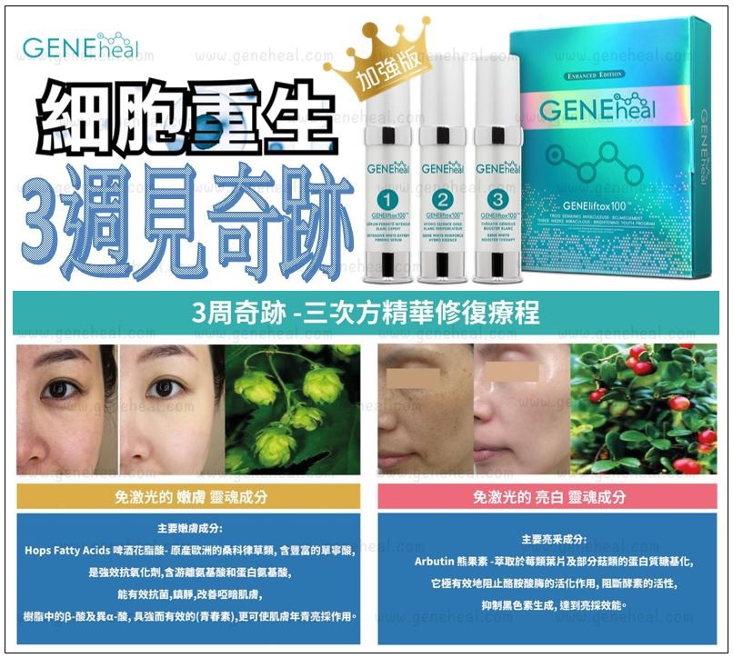 GENEheal 三週奇蹟「加強・升級・亮澤青春方案」《Roseann 愛心推介》