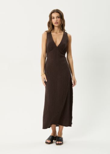 Focus - Seersucker Maxi Dress - Coffee