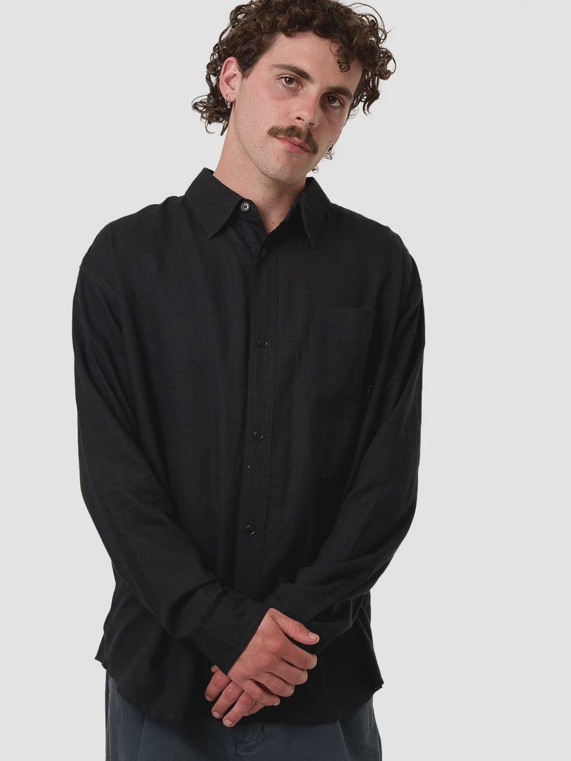 Hemp Thrills Oversize Long Sleeve Shirt, Colour: Black, Size: S
