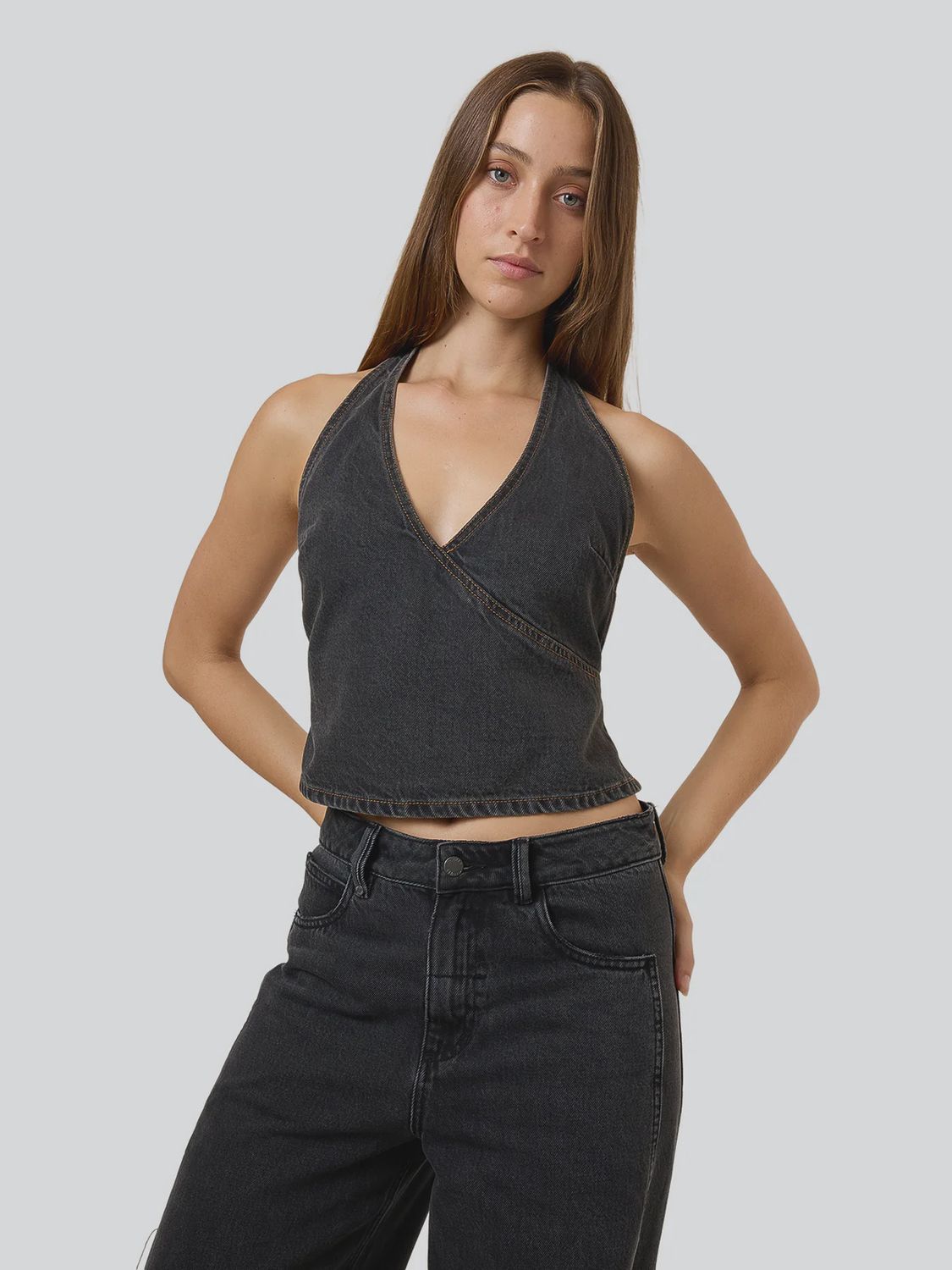 Night Shift Denim Top, Colour: Ash Black, Size: 8