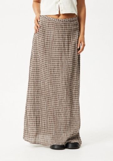 Base - Seersucker Maxi Skirt - Coffee Check, Size: XS