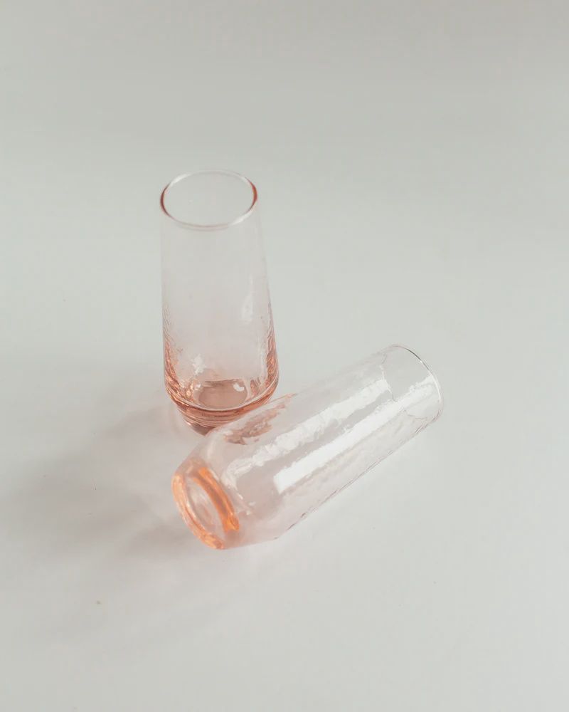 Handblown Hammered Champagne Flutes | Set of 2, Colour: Blush