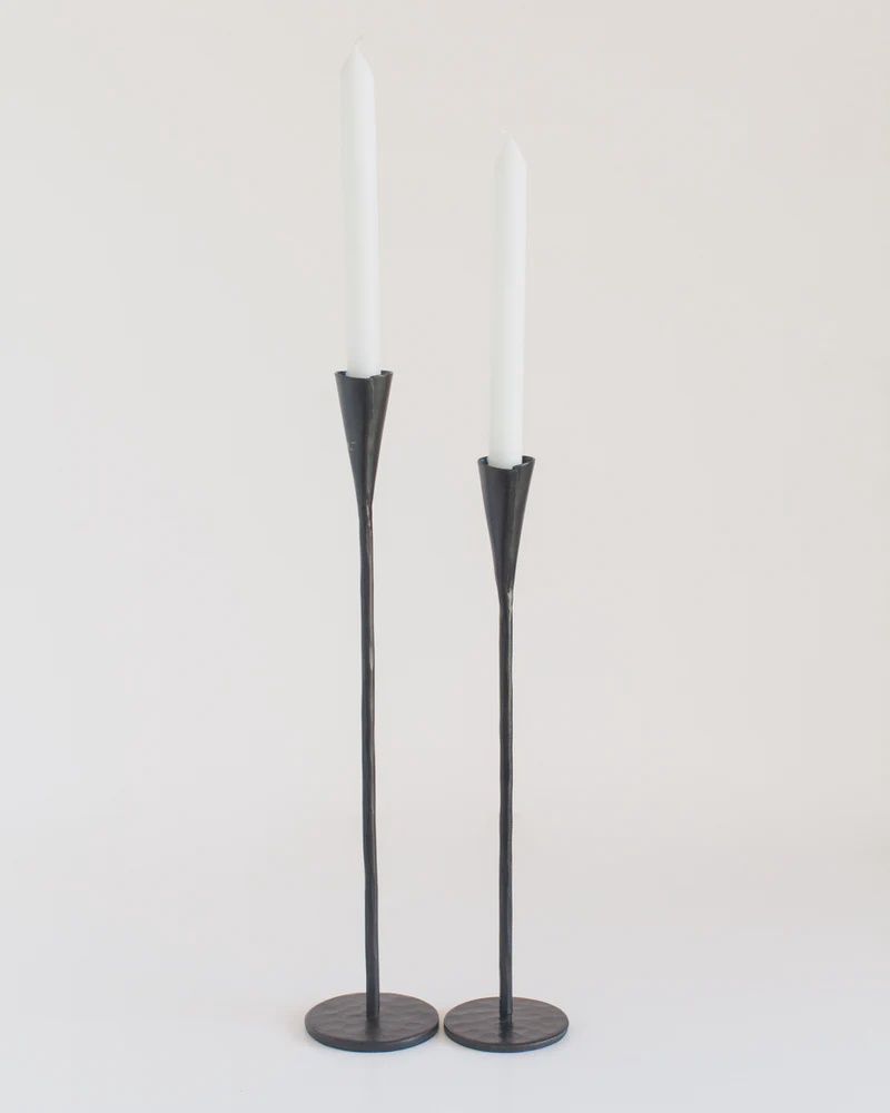 Phoenix Hand-Forged Iron Candle Stands | Set of 2, Colour: Matt Black