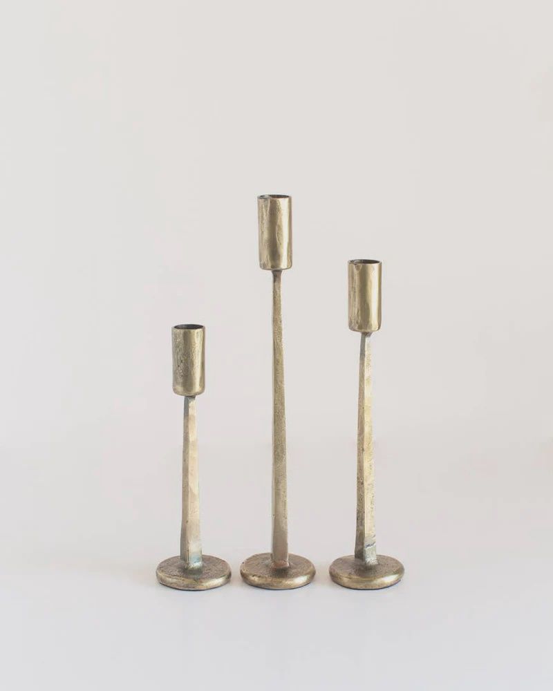 Dante Hand-Forged Iron Candle Stands | Set of 3, Colour: Brass Finish
