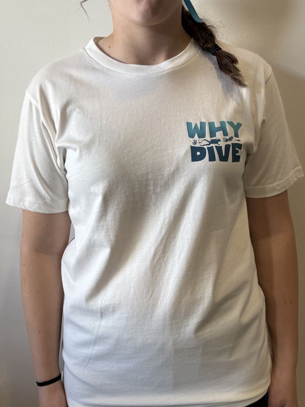 Why Dive Tee White w/ Blue Logo