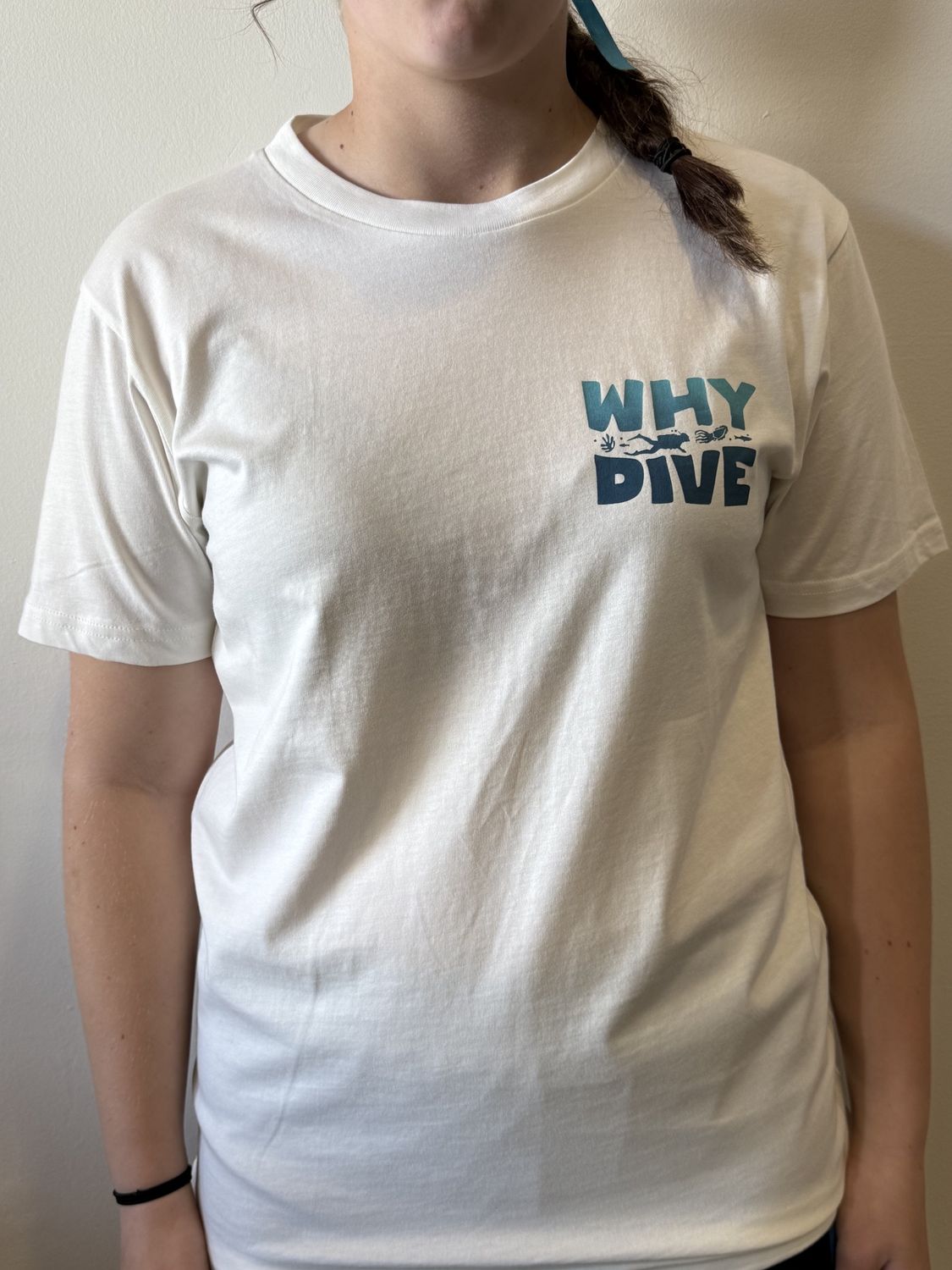 Why Dive Tee White w/ Blue Logo, Size: XS