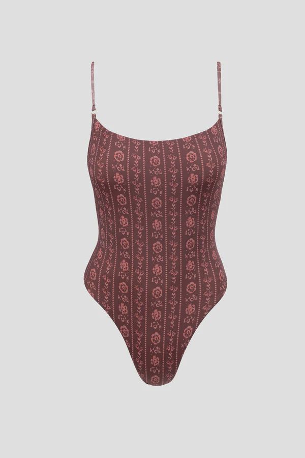 Vintage Floral One Piece Burgundy, Size: S/8