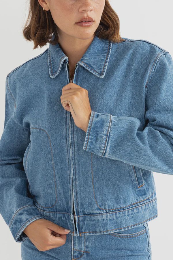 Wave Washed Denim Shop Jacket, Size: XS