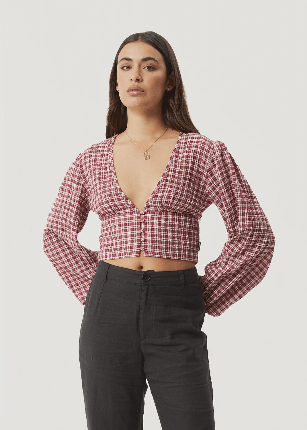 Base Hemp Seersucker Long Sleeve Top