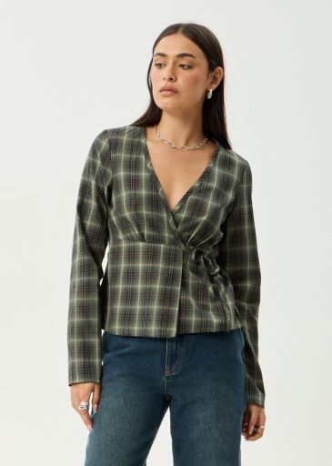 Jonah  Recycled Long Sleeve Top - Deep Olive Check