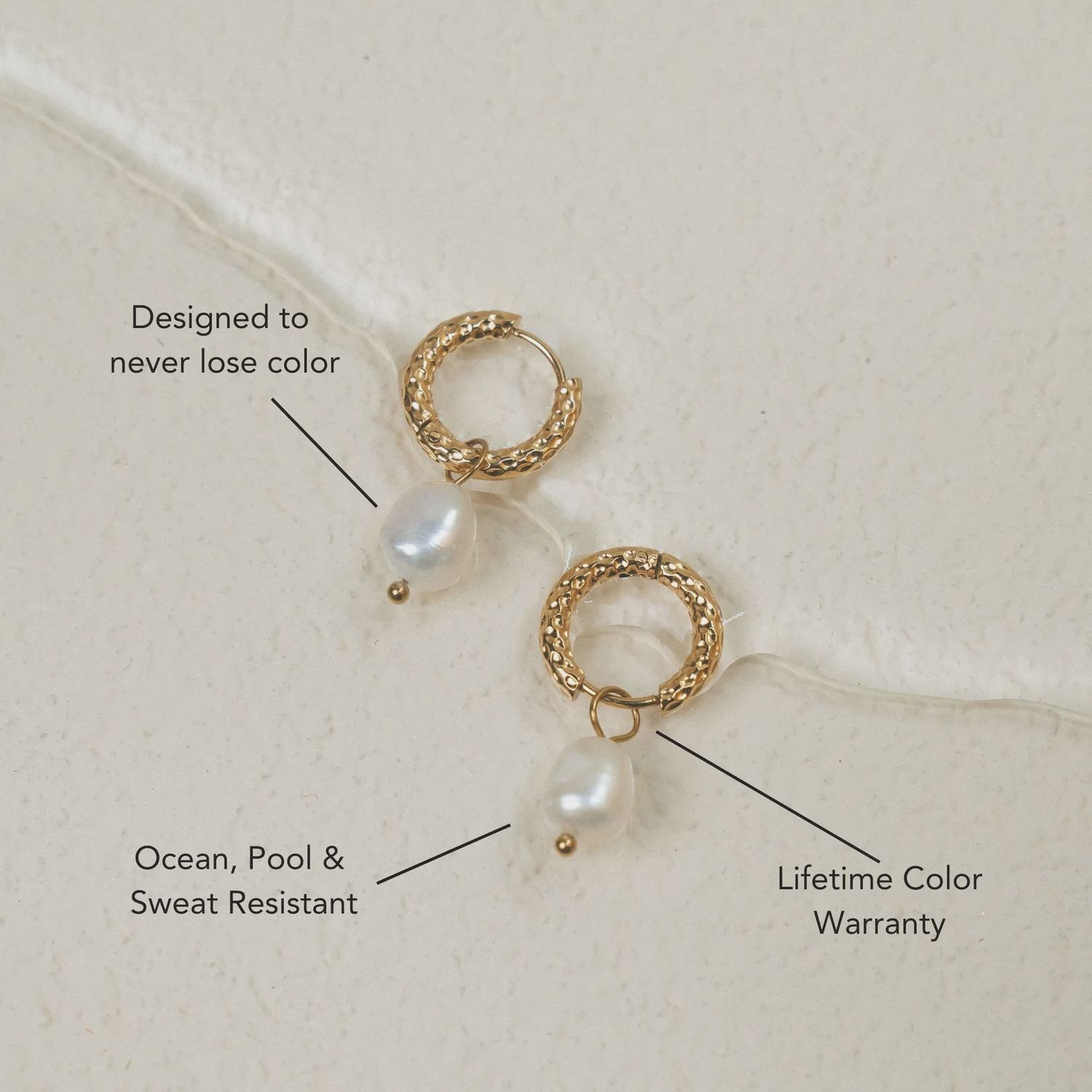 Hammered Pearl Earrings, Colour: Gold