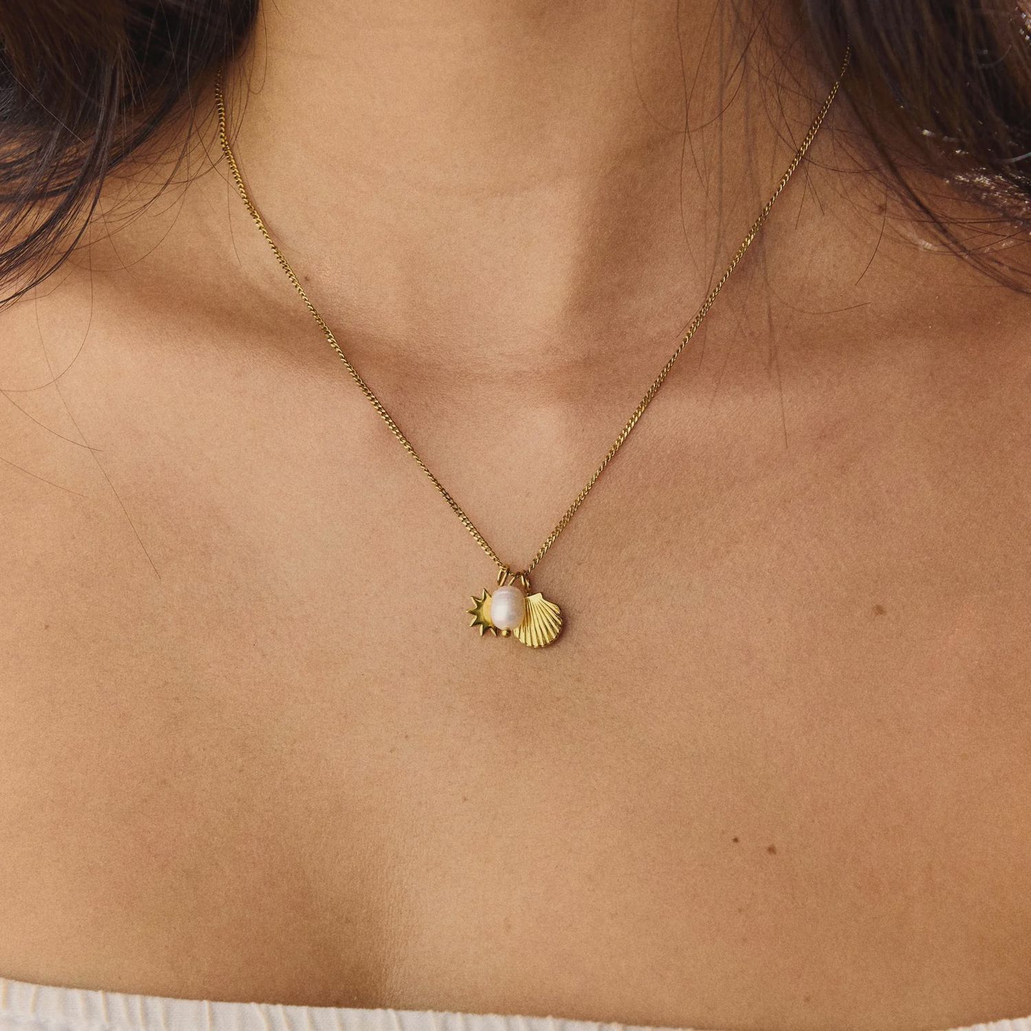 Ocean Necklace (Shell, Pearl &amp; Sun), Colour: Gold