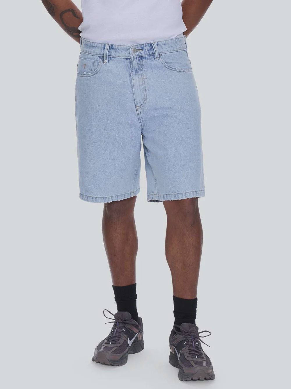 Mid Slacker Relaxed Long Denim Short - Serenity Blue