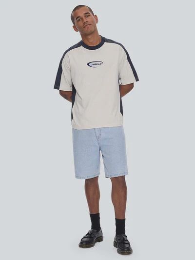 Fusion Panel Box Fit Oversize Cropped Tee - Heritage White