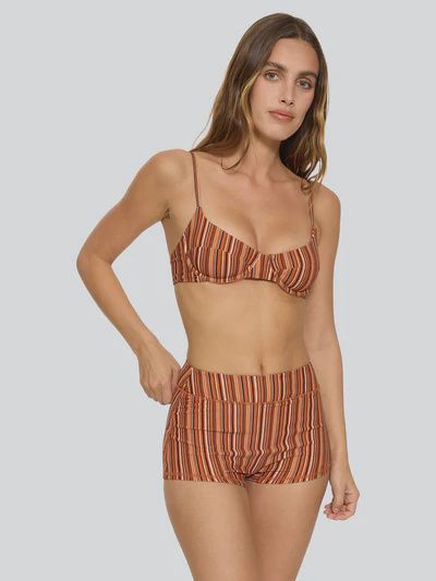 Aftersun Stripe Boy Leg Bikini Bottom - Burnt Orange